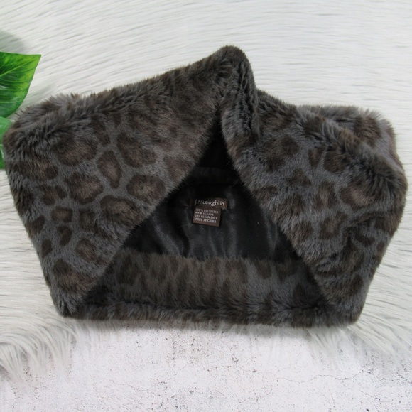 J. McLaughlin Faux Fur Snow Leopard Snood Neck Warmer Women’s One Size - Picture 7 of 12